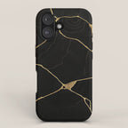 Black Kintsugi Japanese Broken Art, Japandi Style, Gold Cracks iPhone Case Gallery Image 1