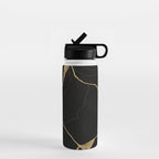 Black Kintsugi Japanese Broken Art, Japandi Style, Gold Cracks Water Bottle Gallery Image 1