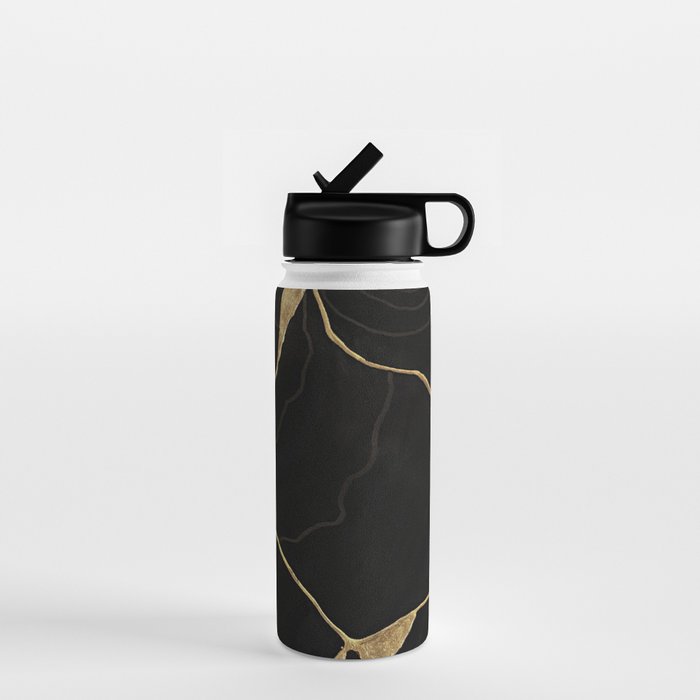 Black Kintsugi Japanese Broken Art, Japandi Style, Gold Cracks Water Bottle Gallery Image 1