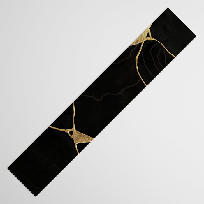 Black Kintsugi Japanese Broken Art, Japandi Style, Gold Cracks Table Runner Gallery Image 3