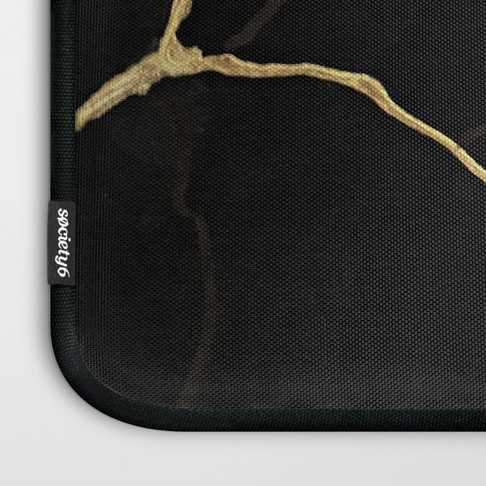 Black Kintsugi Japanese Broken Art, Japandi Style, Gold Cracks Laptop Sleeve Gallery Image 3