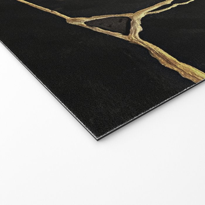 Black Kintsugi Japanese Broken Art, Japandi Style, Gold Cracks Welcome Mat Gallery Image 2