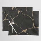 Black Kintsugi Japanese Broken Art, Japandi Style, Gold Cracks Placemat Gallery Image 1