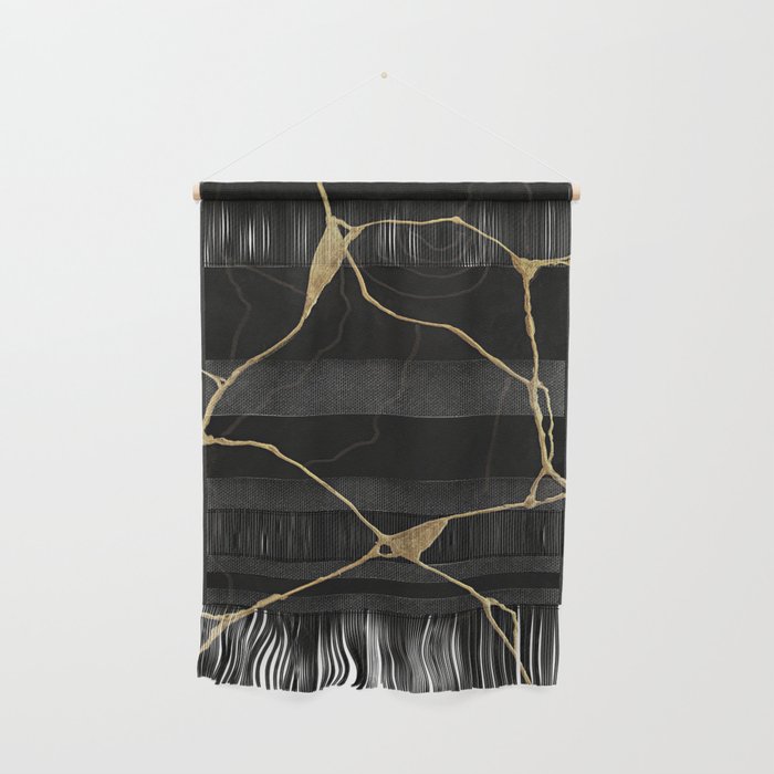 Black Kintsugi Japanese Broken Art, Japandi Style, Gold Cracks Wall Hanging Gallery Image 1