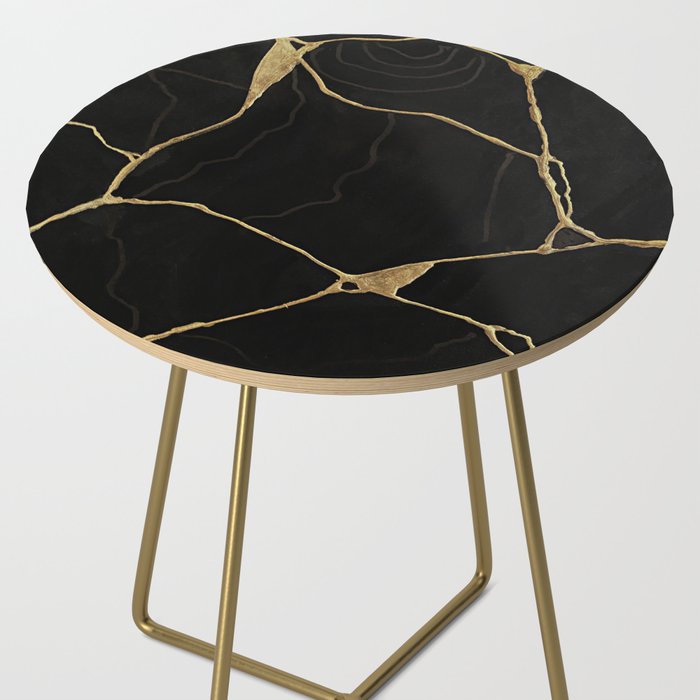 Black Kintsugi Japanese Broken Art, Japandi Style, Gold Cracks Side Table Gallery Image 2