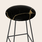 Black Kintsugi Japanese Broken Art, Japandi Style, Gold Cracks Stool Gallery Image 2