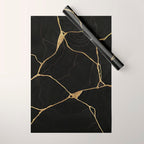 Black Kintsugi Japanese Broken Art, Japandi Style, Gold Cracks Wrapping Paper Gallery Image 1