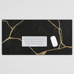 Black Kintsugi Japanese Broken Art, Japandi Style, Gold Cracks Desk Mat Gallery Image 1