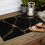 Black Kintsugi Japanese Broken Art, Japandi Style, Gold Cracks Outdoor Rug Gallery Image 2