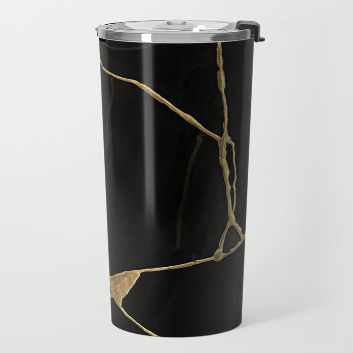 Black Kintsugi Japanese Broken Art, Japandi Style, Gold Cracks Travel Mug Gallery Image 2