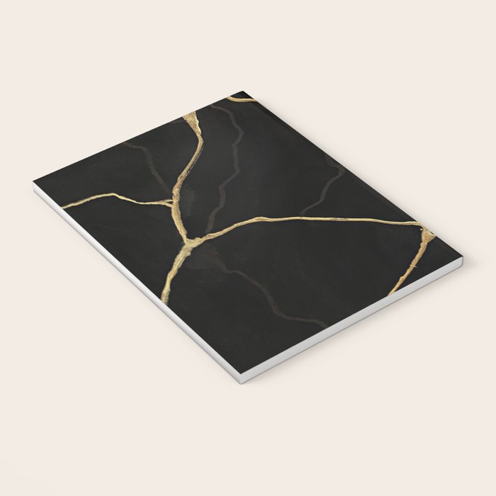 Black Kintsugi Japanese Broken Art, Japandi Style, Gold Cracks Notebook Gallery Image 3
