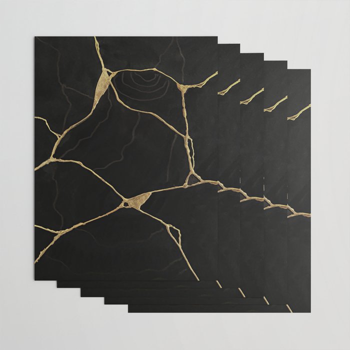 Black Kintsugi Japanese Broken Art, Japandi Style, Gold Cracks Wrapping Paper Gallery Image 3