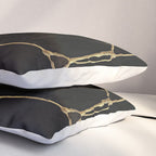 Black Kintsugi Japanese Broken Art, Japandi Style, Gold Cracks Pillow Sham Gallery Image 3