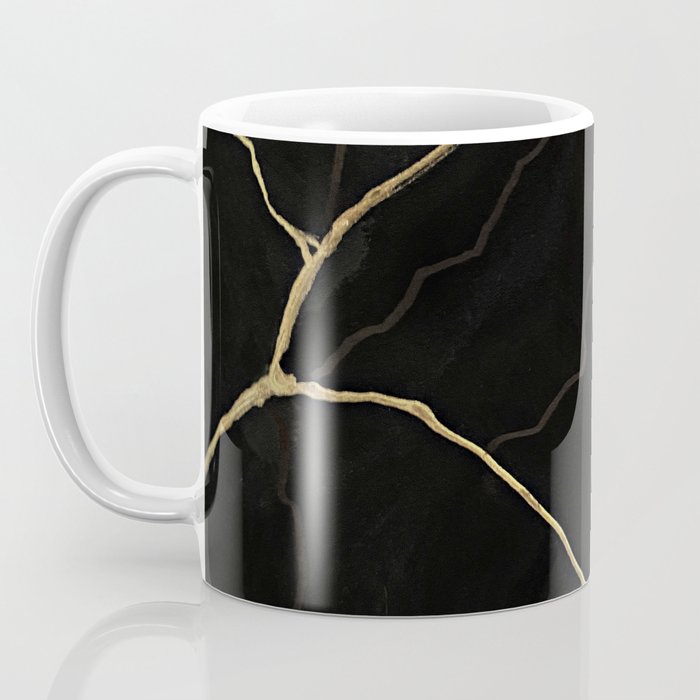Black Kintsugi Japanese Broken Art, Japandi Style, Gold Cracks Coffee Mug Gallery Image 3