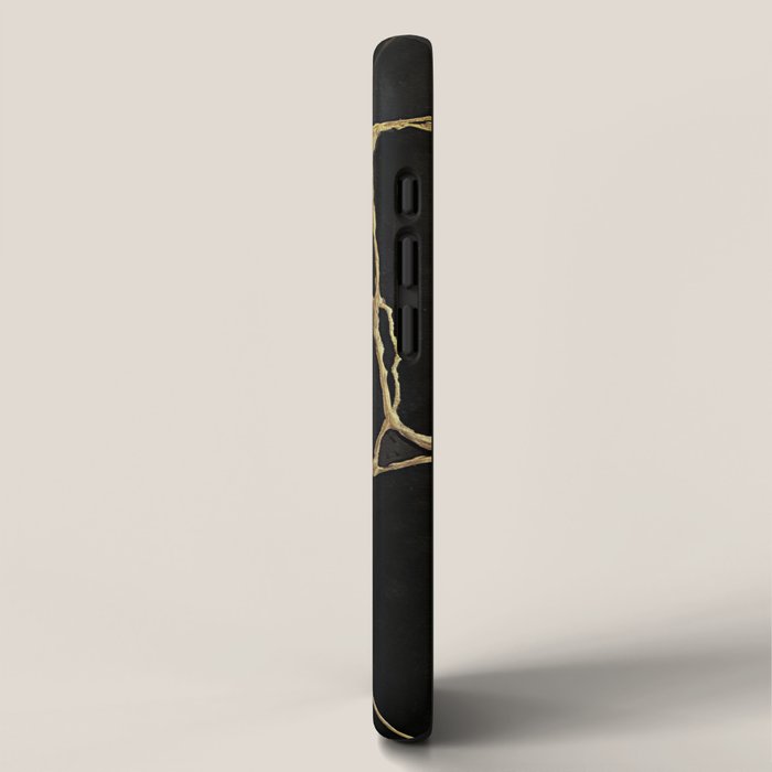 Black Kintsugi Japanese Broken Art, Japandi Style, Gold Cracks iPhone Case Gallery Image 2