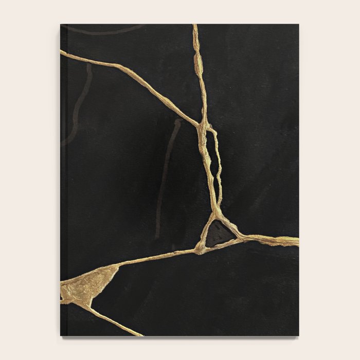 Black Kintsugi Japanese Broken Art, Japandi Style, Gold Cracks Notebook Gallery Image 4