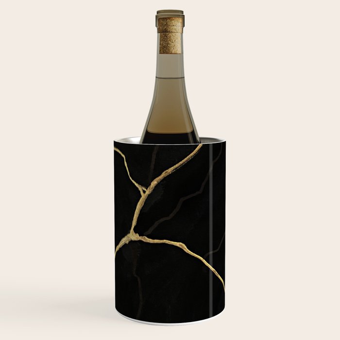 Black Kintsugi Japanese Broken Art, Japandi Style, Gold Cracks Wine Chiller Gallery Image 2