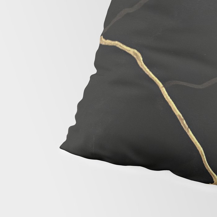 Black Kintsugi Japanese Broken Art, Japandi Style, Gold Cracks Pillow Sham Gallery Image 4