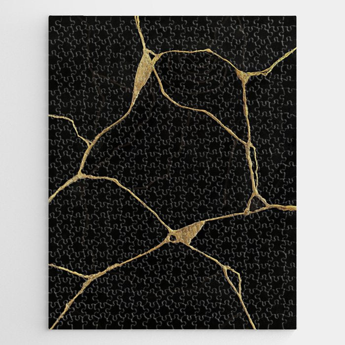 Black Kintsugi Japanese Broken Art, Japandi Style, Gold Cracks Jigsaw Puzzle Gallery Image 1