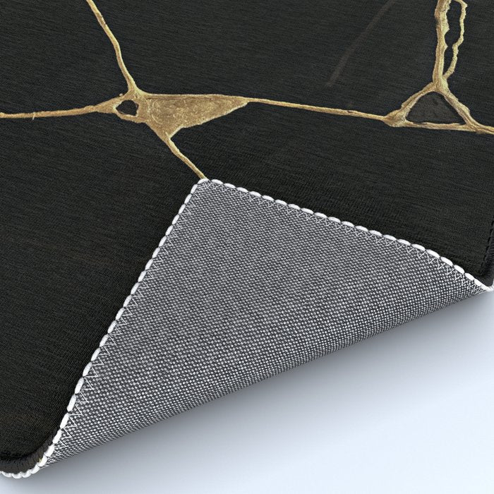 Black Kintsugi Japanese Broken Art, Japandi Style, Gold Cracks Rug Gallery Image 4