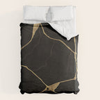 Black Kintsugi Japanese Broken Art, Japandi Style, Gold Cracks Duvet Cover Gallery Image 6