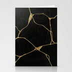 Black Kintsugi Japanese Broken Art, Japandi Style, Gold Cracks Stationery Card Gallery Image 2