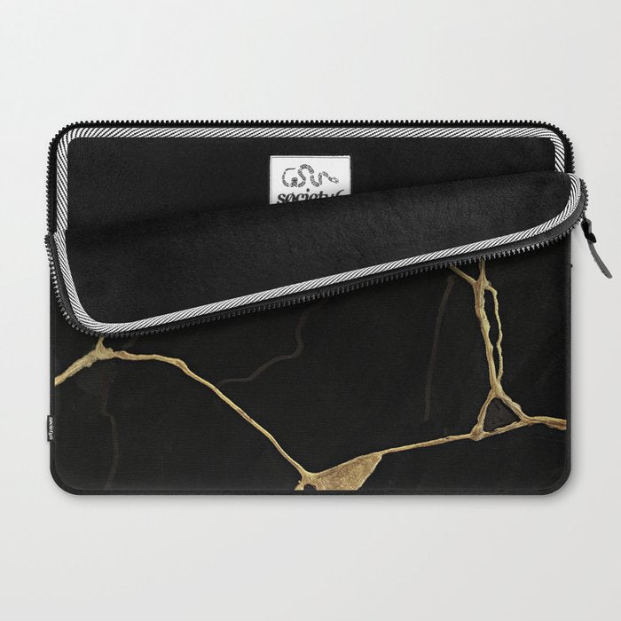Black Kintsugi Japanese Broken Art, Japandi Style, Gold Cracks Laptop Sleeve Gallery Image 2