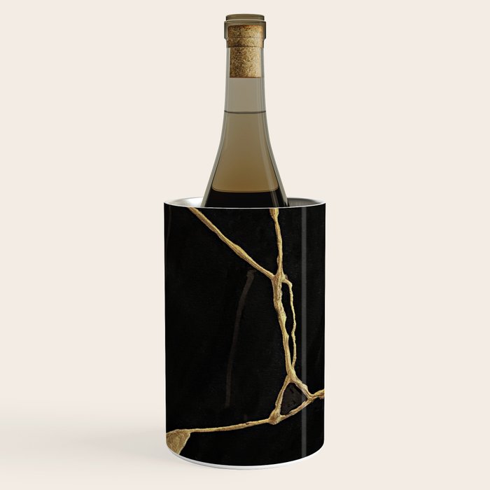Black Kintsugi Japanese Broken Art, Japandi Style, Gold Cracks Wine Chiller Gallery Image 3