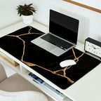 Black Kintsugi Japanese Broken Art, Japandi Style, Gold Cracks Desk Mat Gallery Image 2