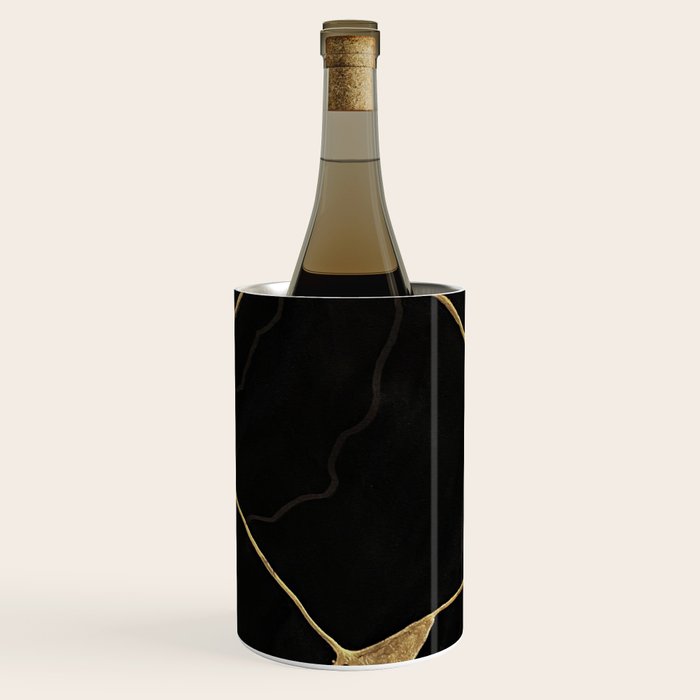 Black Kintsugi Japanese Broken Art, Japandi Style, Gold Cracks Wine Chiller Gallery Image 1