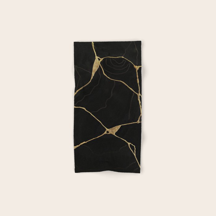 Black Kintsugi Japanese Broken Art, Japandi Style, Gold Cracks Bath Towel Gallery Image 1