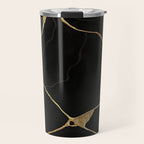 Black Kintsugi Japanese Broken Art, Japandi Style, Gold Cracks Travel Mug Gallery Image 1