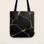 Black Kintsugi Japanese Broken Art, Japandi Style, Gold Cracks Tote Bag Gallery Image 1