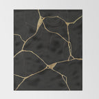 Black Kintsugi Japanese Broken Art, Japandi Style, Gold Cracks Throw Blanket Gallery Image 2