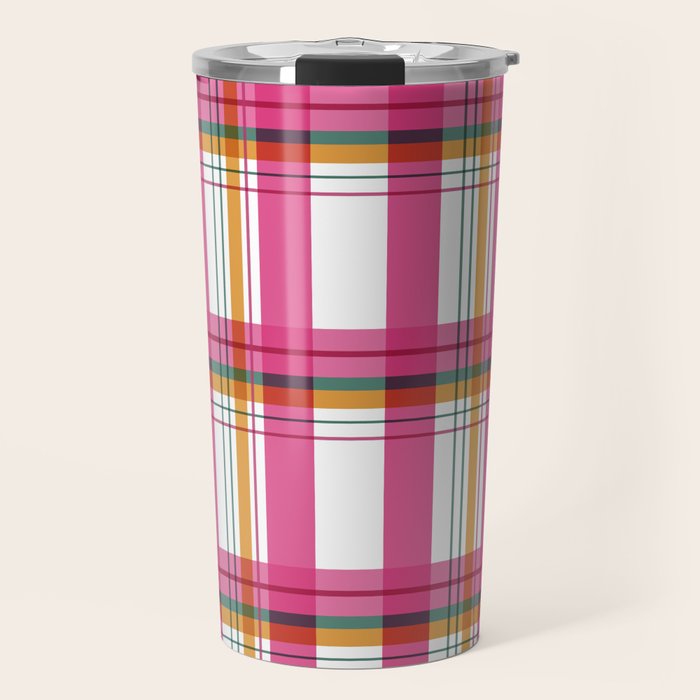 Cheerful Checkered Pattern Travel Mug Gallery Image 1
