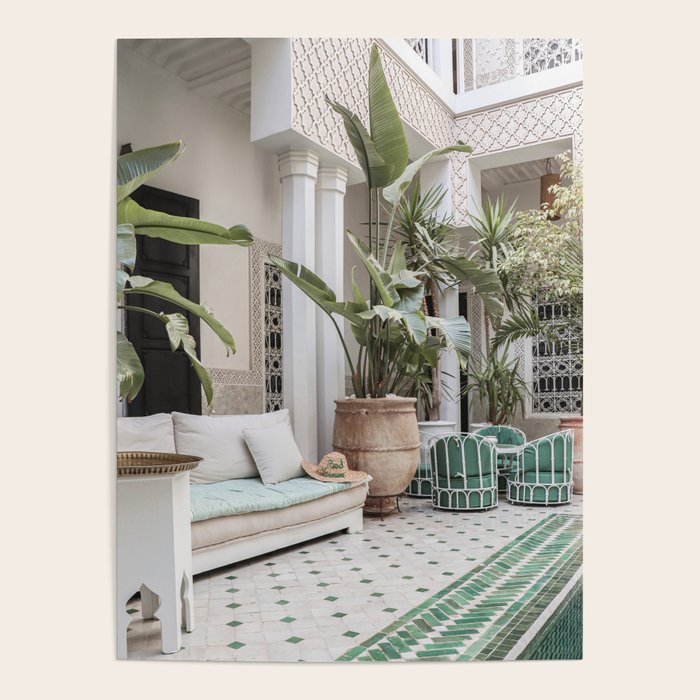 Moroccan Riad In Marrakech Photo | Arabic Interior Design Art Print | Green Tropical Travel Photography Poster Gallery Image 4