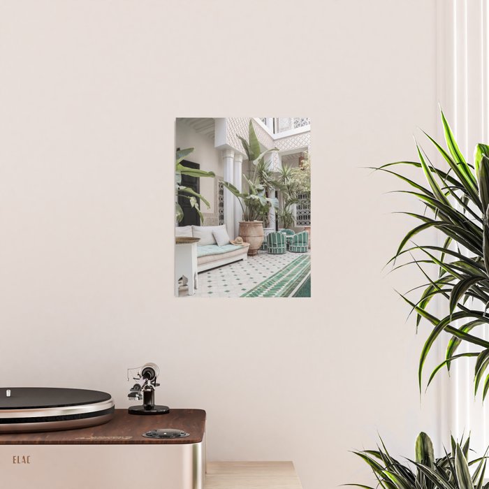Moroccan Riad In Marrakech Photo | Arabic Interior Design Art Print | Green Tropical Travel Photography Poster Gallery Image 2