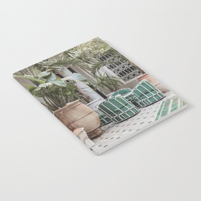 Moroccan Riad In Marrakech Photo | Arabic Interior Design Art Print | Green Tropical Travel Photography Notebook Gallery Image 1