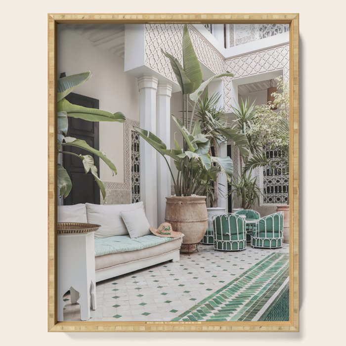 Moroccan Riad In Marrakech Photo | Arabic Interior Design Art Print | Green Tropical Travel Photography Serving Tray Gallery Image 1