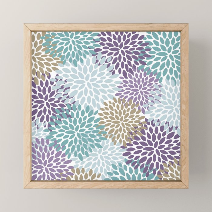 Floral Blooms, Purple, Teal, Gold Mini Art Print Gallery Image 1