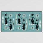 Mid Century Meow Retro Atomic Cats on Blue Desk Mat Gallery Image 3