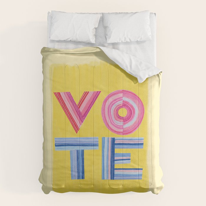 Vote Hand Lettering on Yellow Watercolor Background Comforter Gallery Image 6
