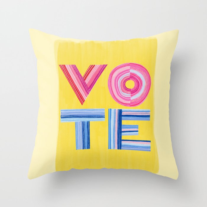 Vote Hand Lettering on Yellow Watercolor Background Throw Pillow Gallery Image 1