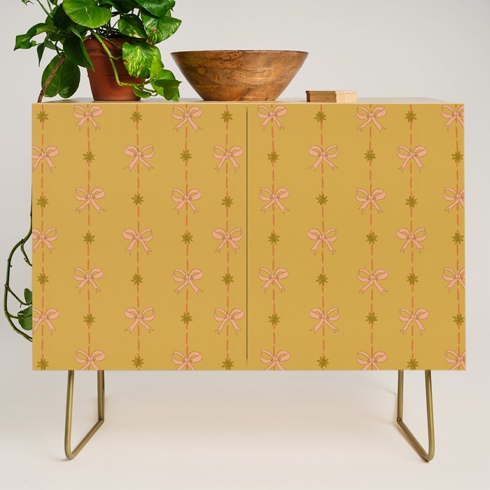 Cute Hair Bows & Stars in Yellow Ochre & Peach Credenza Gallery Image 1