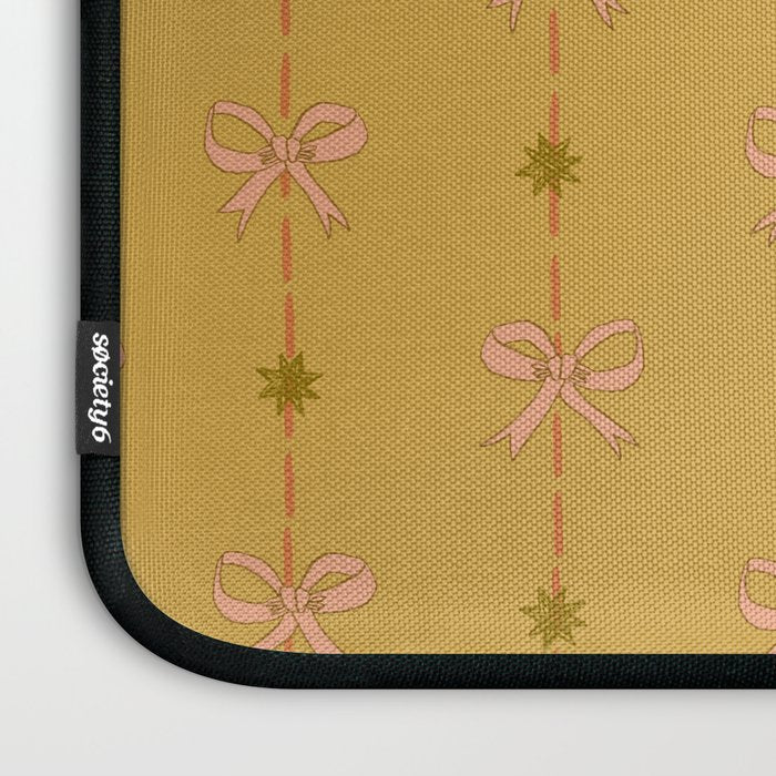 Cute Hair Bows & Stars in Yellow Ochre & Peach Laptop Sleeve Gallery Image 3