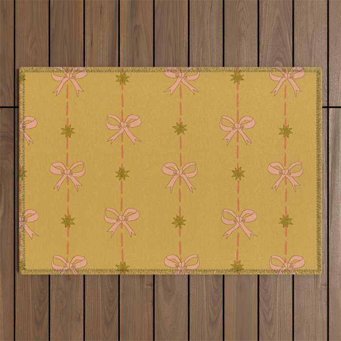 Cute Hair Bows & Stars in Yellow Ochre & Peach Outdoor Rug Gallery Image 1