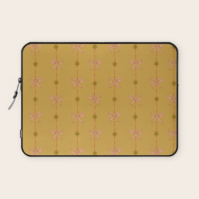 Cute Hair Bows & Stars in Yellow Ochre & Peach Laptop Sleeve Gallery Image 1