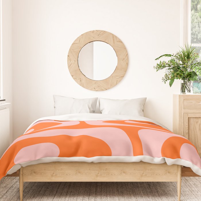 Mid Century Modern Piquet Minimalist Retro Abstract Pattern in Contemporary Pink and Orange Duvet Cover Gallery Image 3