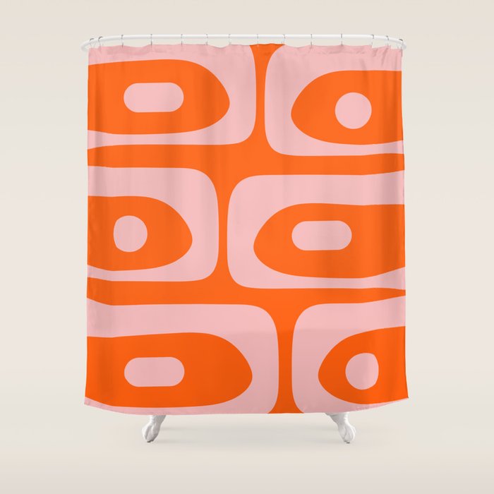 Mid Century Modern Piquet Minimalist Retro Abstract Pattern in Contemporary Pink and Orange Shower Curtain Gallery Image 1