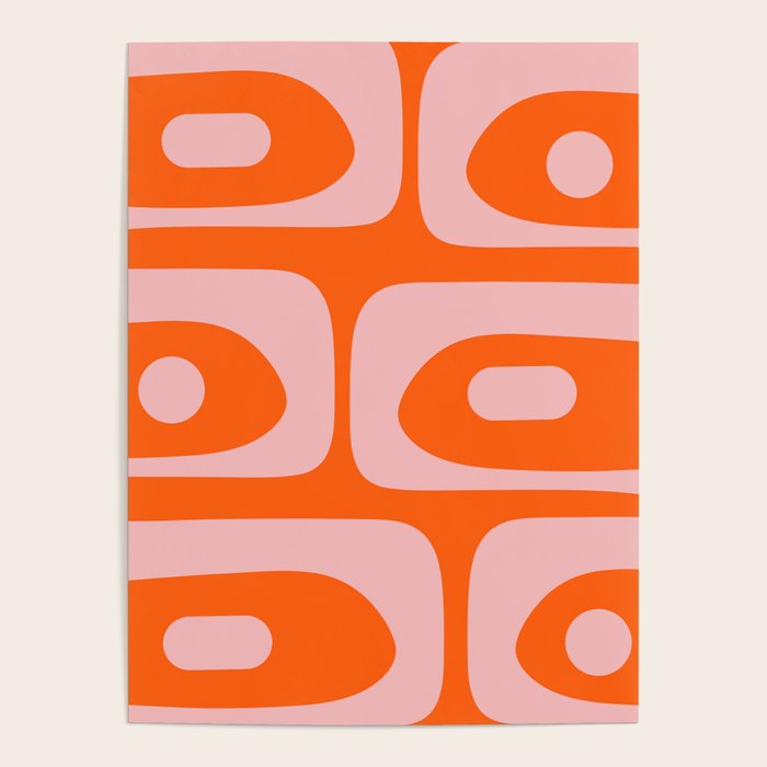 Mid Century Modern Piquet Minimalist Retro Abstract Pattern in Contemporary Pink and Orange Poster Gallery Image 1